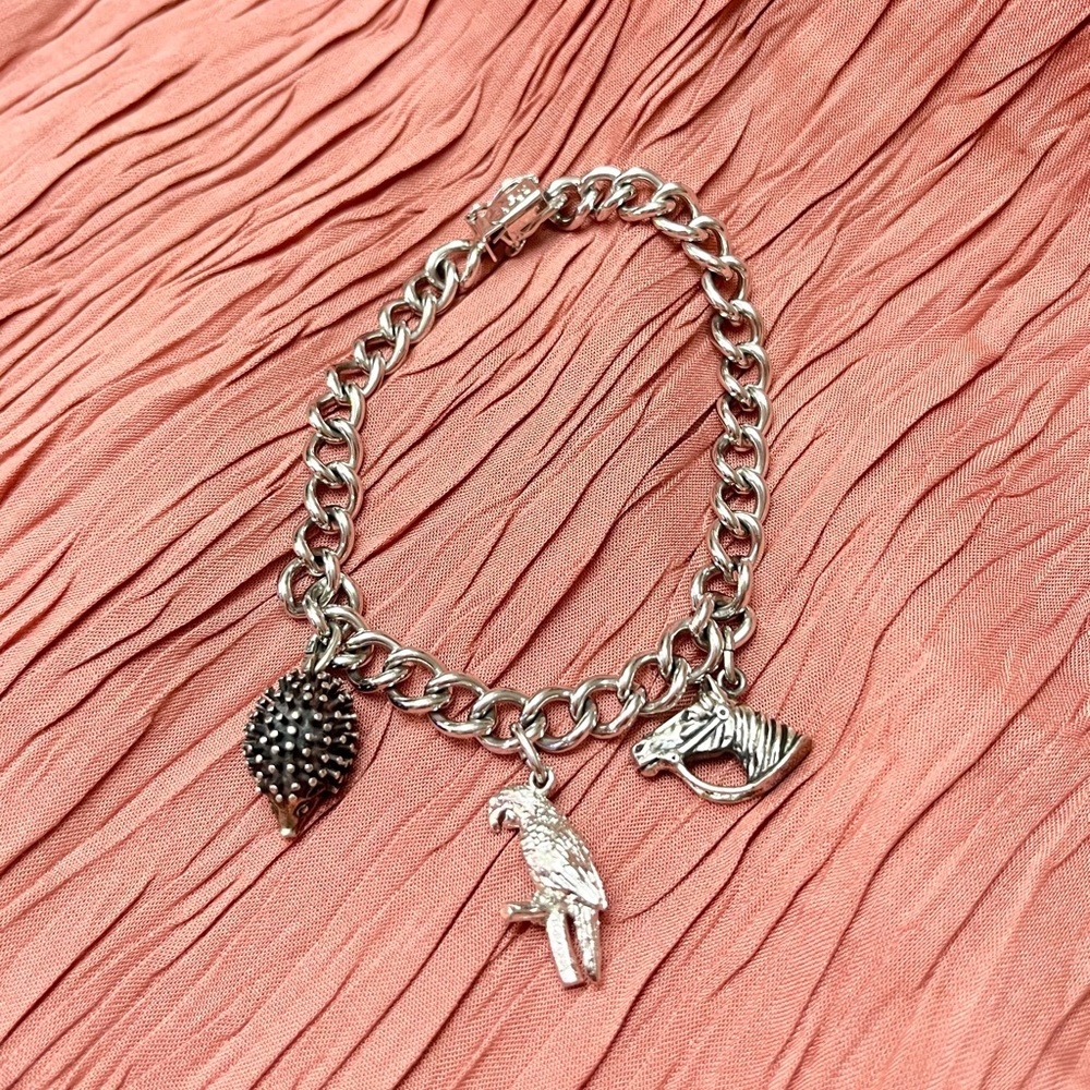 Vintage Sterling Silver Charm Bracelet with Animal Pendants